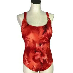 Carol Wior Women 14 One Piece Floral Swimsuit Orange Red Padded Underwire VTG